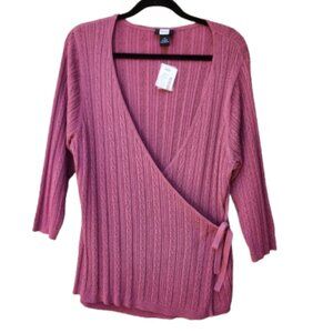 Studio 1940 Plus Wrap Sweater Berry NWT V-Neck 3/4 Sleeves Cotton Blend